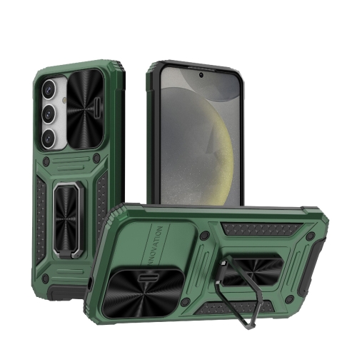 

For Samsung Galaxy S24 5G Camshield Robot TPU Hybrid PC Phone Case(Green)