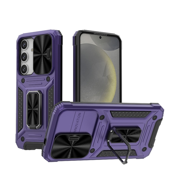 

For Samsung Galaxy S24 5G Camshield Robot TPU Hybrid PC Phone Case(Purple)
