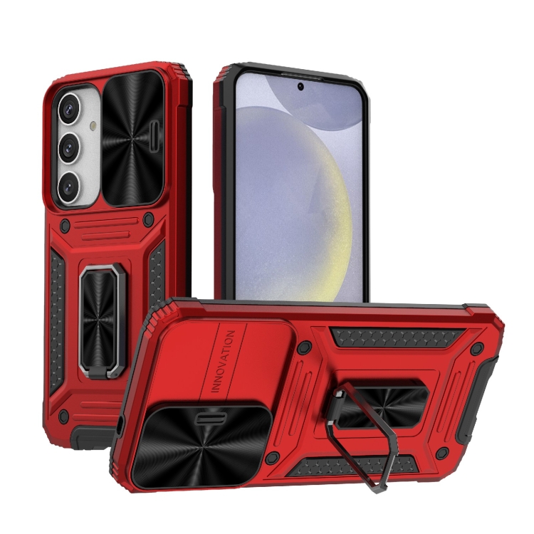 

For Samsung Galaxy S24+ 5G Camshield Robot TPU Hybrid PC Phone Case(Red)
