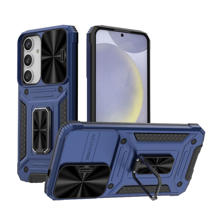 

For Samsung Galaxy S24+ 5G Camshield Robot TPU Hybrid PC Phone Case(Blue)