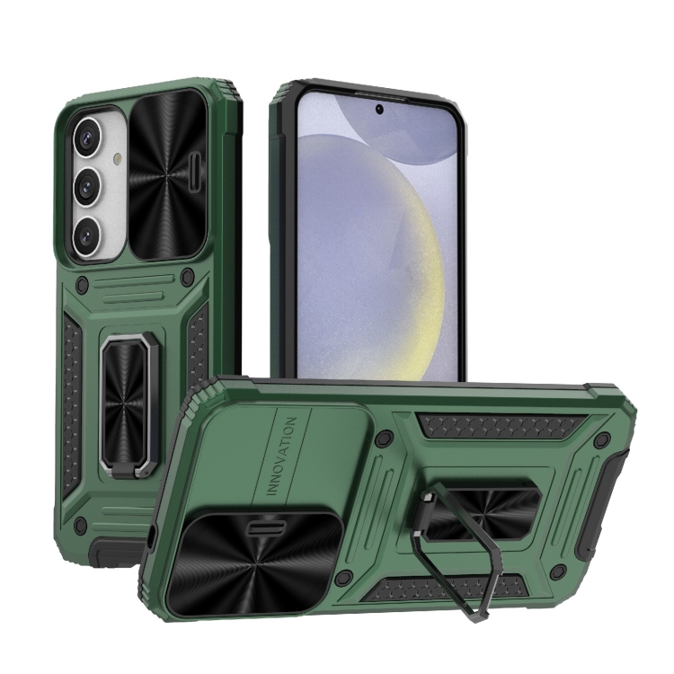 

For Samsung Galaxy S24+ 5G Camshield Robot TPU Hybrid PC Phone Case(Green)