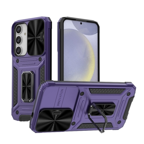 

For Samsung Galaxy S24+ 5G Camshield Robot TPU Hybrid PC Phone Case(Purple)