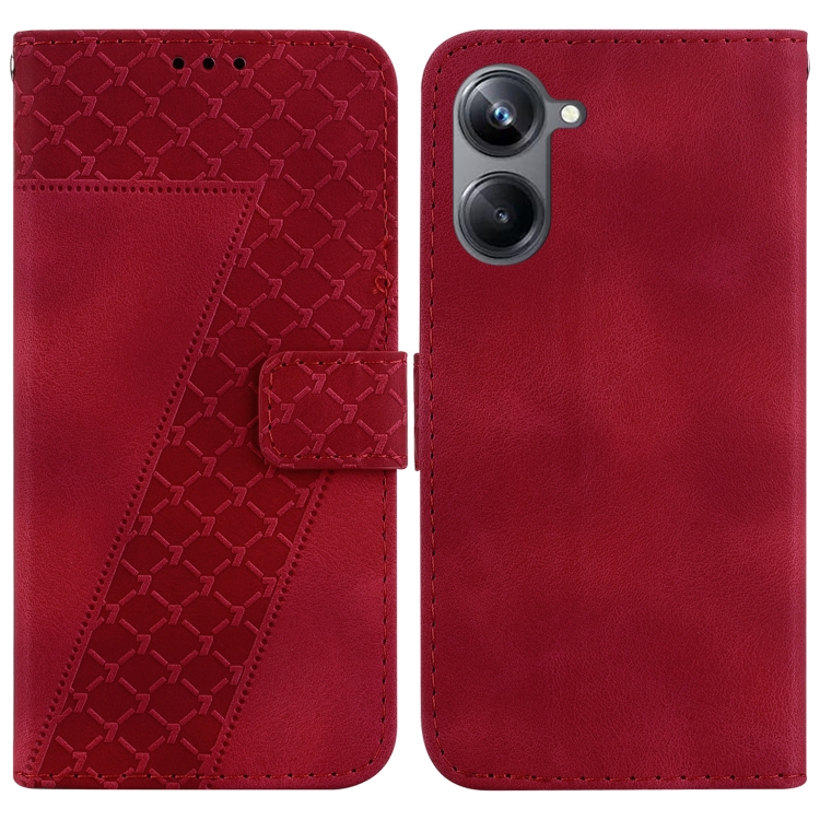 

For Realme 10 Pro 5G 7-shaped Embossed Leather Phone Case(Red)