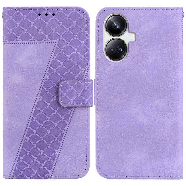 

For Realme 10 Pro+ 7-shaped Embossed Leather Phone Case(Purple)
