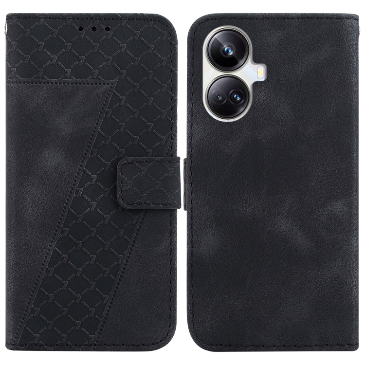 

For Realme 10 Pro+ 7-shaped Embossed Leather Phone Case(Black)