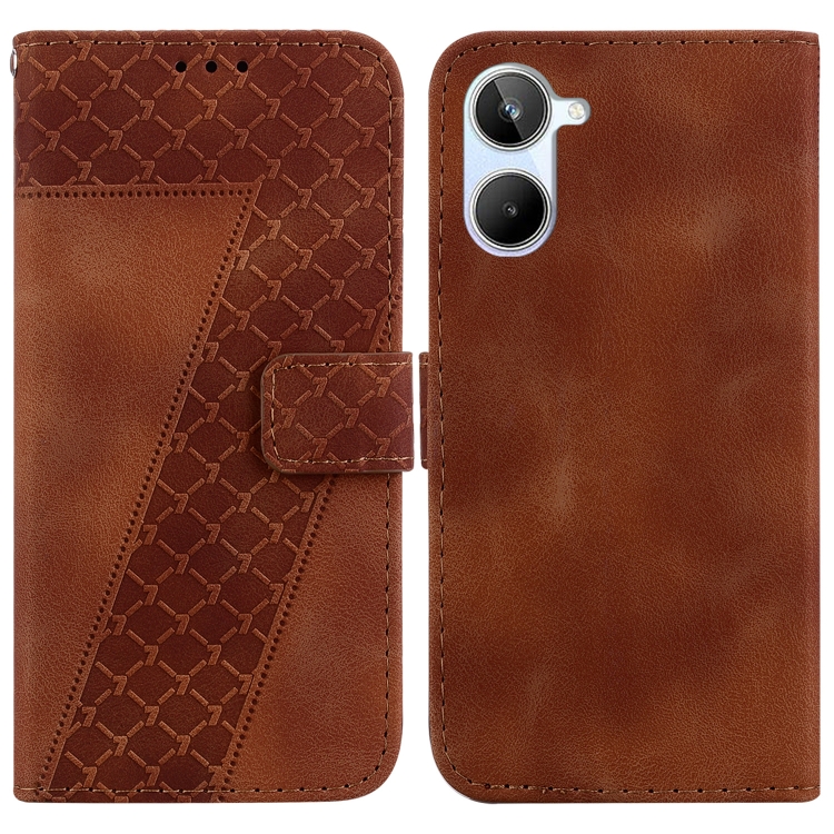 

For Realme 10 4G 7-shaped Embossed Leather Phone Case(Brown)