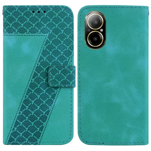 

For Realme C67 4G Global 7-shaped Embossed Leather Phone Case(Green)