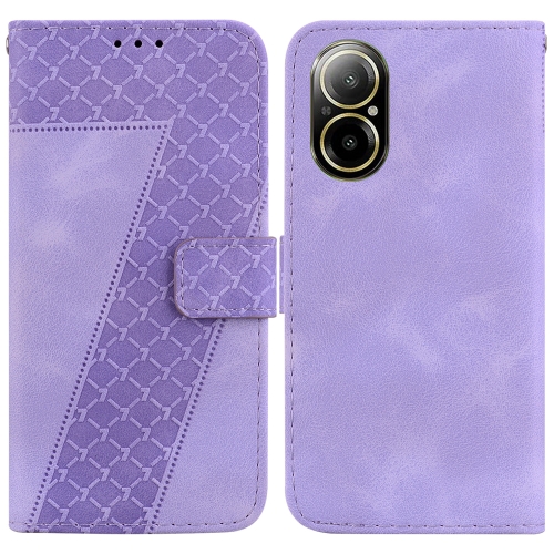 

For Realme C67 4G Global 7-shaped Embossed Leather Phone Case(Purple)
