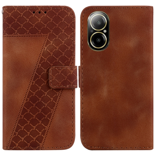

For Realme C67 4G Global 7-shaped Embossed Leather Phone Case(Brown)