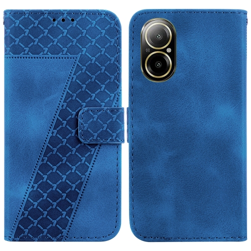 

For Realme C67 4G Global 7-shaped Embossed Leather Phone Case(Blue)
