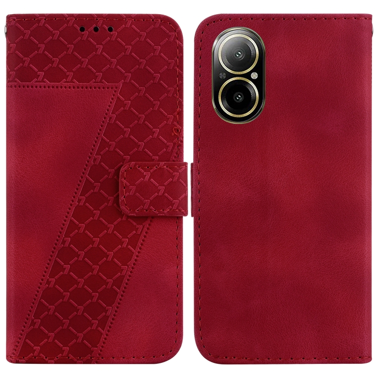 

For Realme C67 4G Global 7-shaped Embossed Leather Phone Case(Red)
