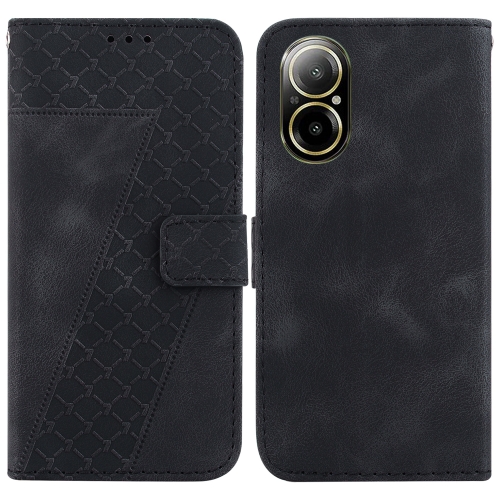 

For Realme C67 4G Global 7-shaped Embossed Leather Phone Case(Black)