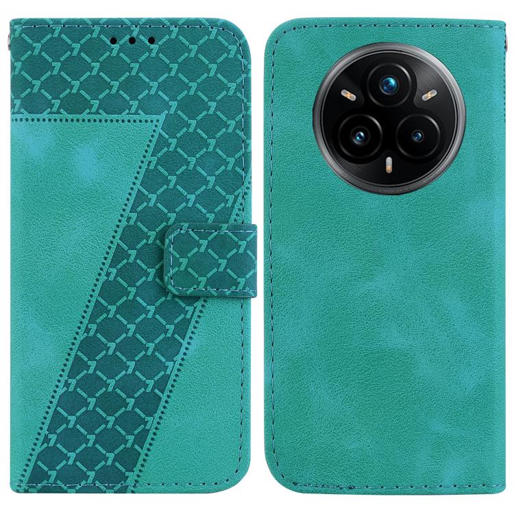 

For Realme 14 Pro+ Seven-shaped Embossed Leather Phone Case(Green)