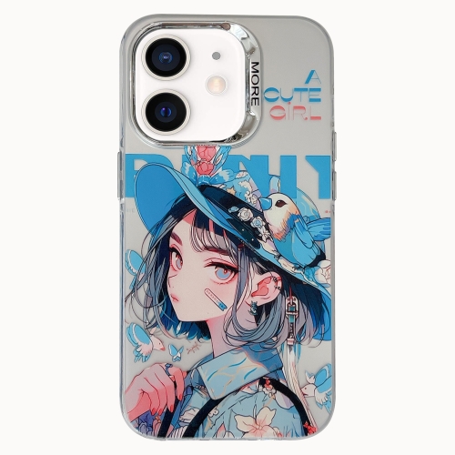 

For iPhone 11 Chinese Ancient Style Electroplated Lens Ring PC Hybrid TPU Phone Case(Girl with Blue Hat)