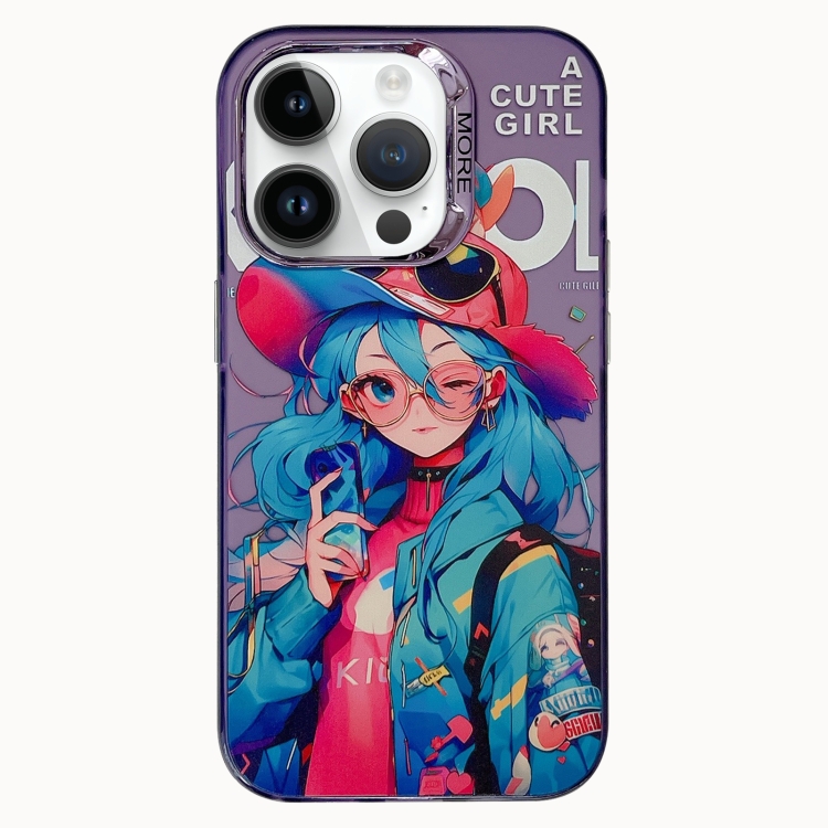 

For iPhone 13 Pro Max Chinese Ancient Style Electroplated Lens Ring PC Hybrid TPU Phone Case(Girl with Glasses)