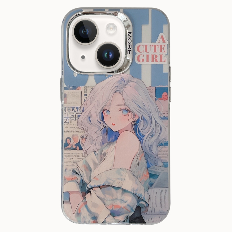 

For iPhone 14 Chinese Ancient Style Electroplated Lens Ring PC Hybrid TPU Phone Case(Silver Haired Girl)