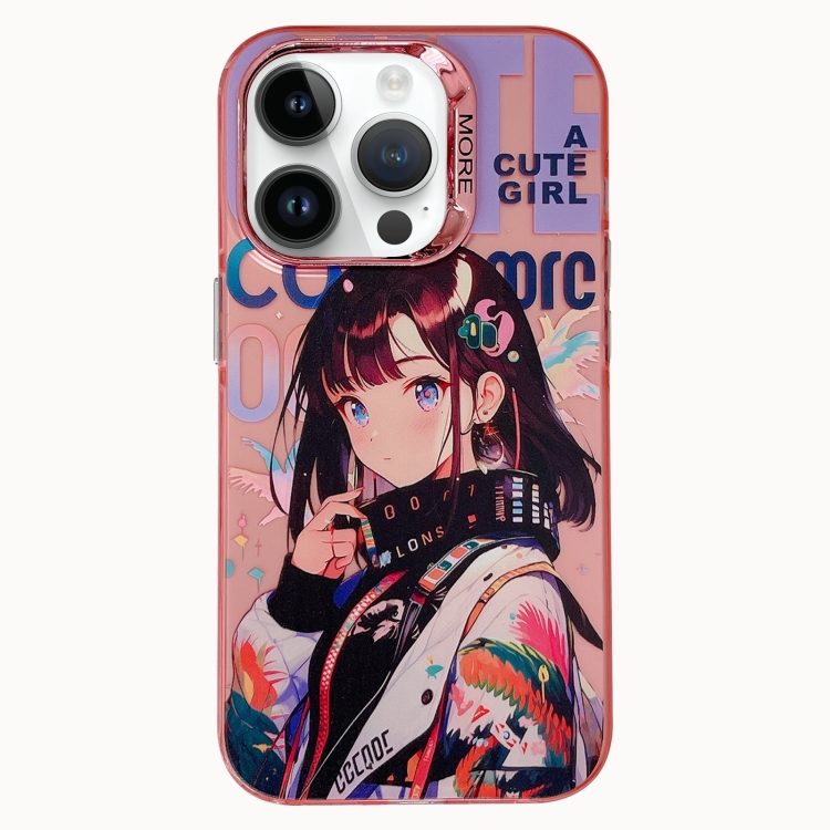 

For iPhone 14 Pro Max Chinese Ancient Style Electroplated Lens Ring PC Hybrid TPU Phone Case(Black Style Girl)
