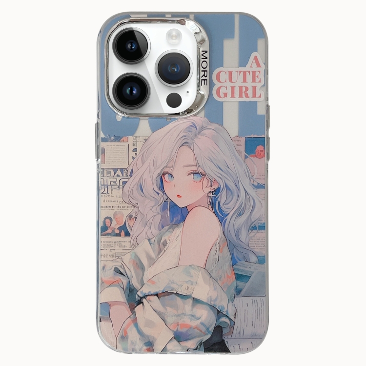 

For iPhone 14 Pro Max Chinese Ancient Style Electroplated Lens Ring PC Hybrid TPU Phone Case(Silver Haired Girl)