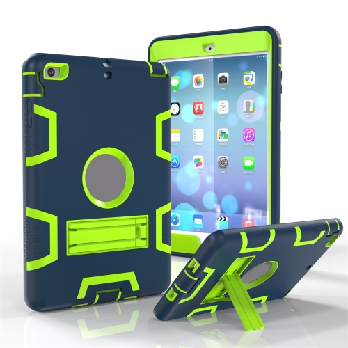 

For iPad Mini 5 / 4 Shockproof PC + Silicone Protective Case，with Holder(Navy Blue Yellow Green)