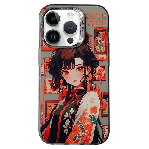 

For iPhone 14 Pro Chinese Ancient Style Electroplated Lens Ring PC Hybrid TPU Phone Case(Red Letter Girl)