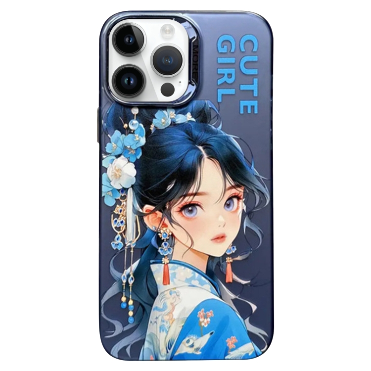 

For iPhone 13 Pro Chinese Ancient Style Electroplated Lens Ring PC Hybrid TPU Phone Case(Purple Background Girl)