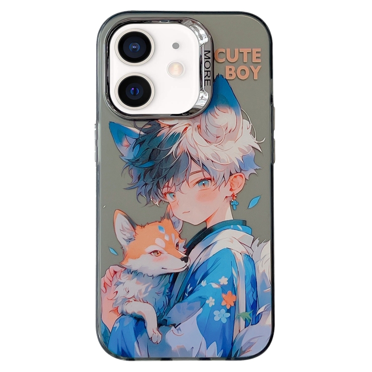 

For iPhone 12 Chinese Ancient Style Electroplated Lens Ring PC Hybrid TPU Phone Case(Black Background Boy)