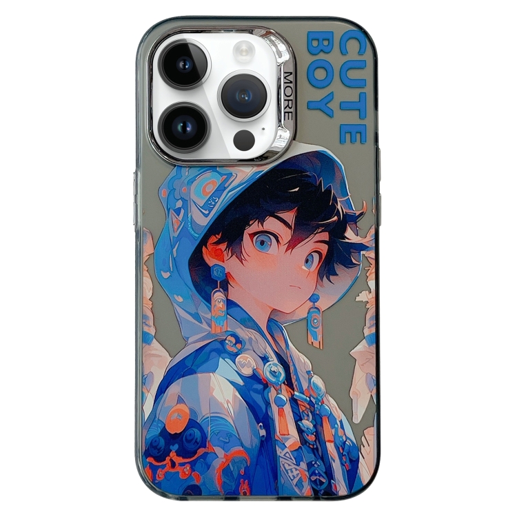 

For iPhone 12 Pro Chinese Ancient Style Electroplated Lens Ring PC Hybrid TPU Phone Case(Blue Letter Boy)