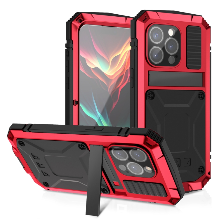 

For iPhone 15 Pro Max R-JUST Shockproof Life Waterproof Dust-proof Metal + Silicone Phone Case with Holder(Red)