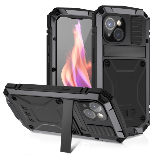 

For iPhone 15 Plus R-JUST Shockproof Life Waterproof Dust-proof Metal + Silicone Phone Case with Holder(Black)
