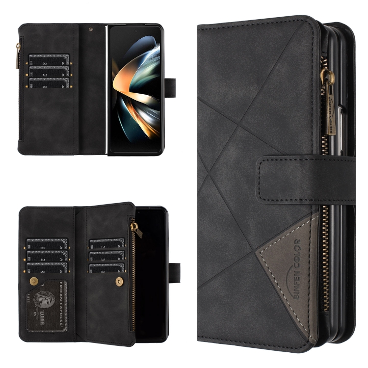 

For Samsung Galaxy Z Fold4 Rhombus Texture Zipper Wallet Leather Phone Case(Black)