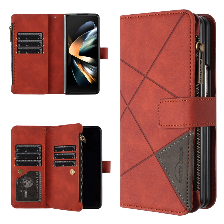 

For Samsung Galaxy Z Fold4 Rhombus Texture Zipper Wallet Leather Phone Case(Brown)