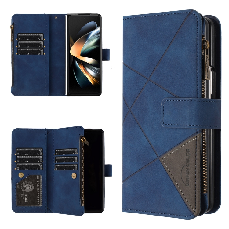 

For Samsung Galaxy Z Fold4 Rhombus Texture Zipper Wallet Leather Phone Case(Blue)