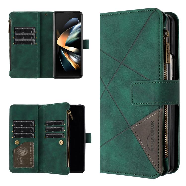 

For Samsung Galaxy Z Fold6 Rhombus Texture Zipper Wallet Leather Phone Case(Green)