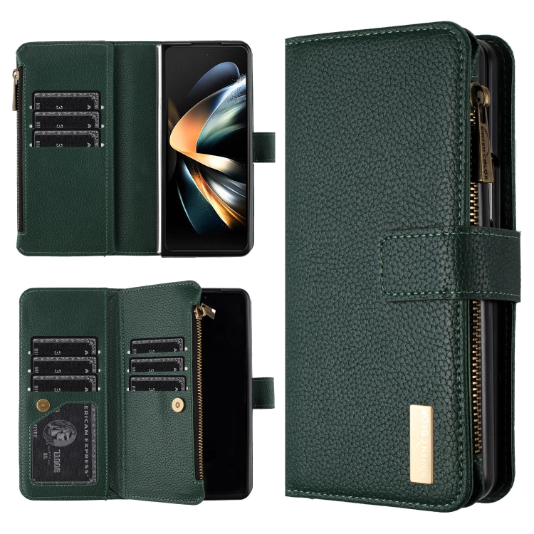 

For Samsung Galaxy Z Fold4 Litchi Texture Zipper Wallet Leather Phone Case(Green)