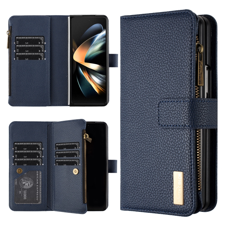 

For Samsung Galaxy Z Fold3 Litchi Texture Zipper Wallet Leather Phone Case(Blue)