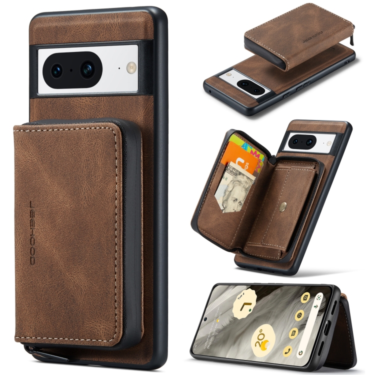 

For Google Pixel 8 JEEHOOD Magnetic Zipper Wallet Phone Leather Case(Brown)