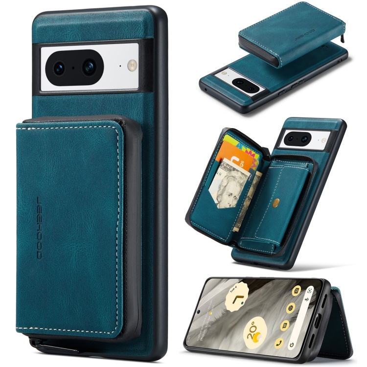 

For Google Pixel 8 JEEHOOD Magnetic Zipper Wallet Phone Leather Case(Blue)