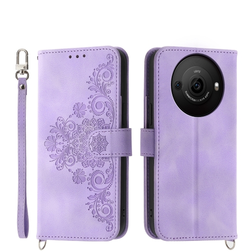 

For Sharp Aquos R8 Pro Skin-feel Flowers Embossed Wallet Leather Phone Case(Purple)