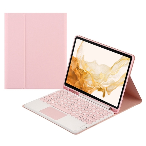 

For Samsung Galaxy Tab S8+ / S7 FE / S7+ Round Cap Bluetooth Keyboard Leather Case with Pen Slot & Touchpad(Pink)