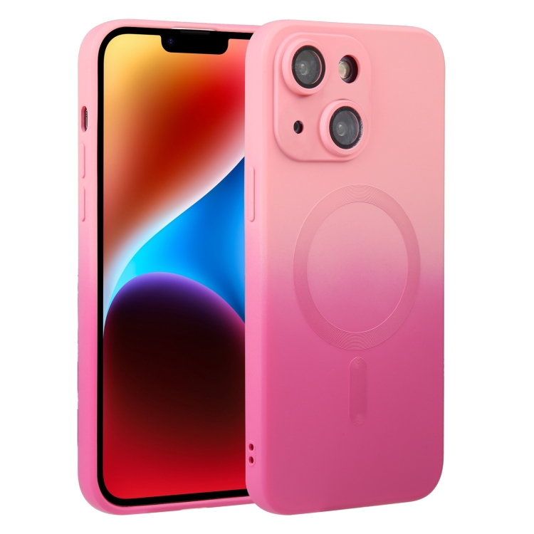 

For iPhone 15 Plus Liquid TPU Silicone Gradient MagSafe Phone Case(Pink Red)