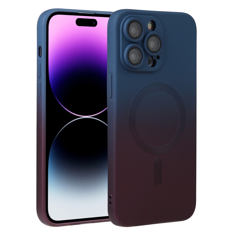 

For iPhone 15 Pro Liquid TPU Silicone Gradient MagSafe Phone Case(Blue Purple)