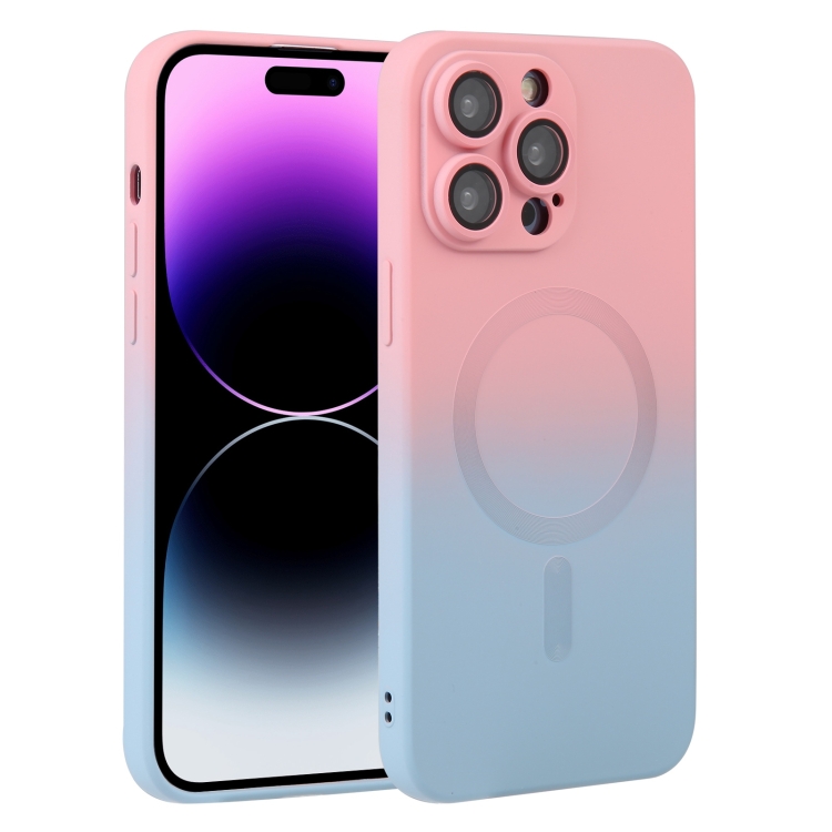 

For iPhone 15 Pro Max Liquid TPU Silicone Gradient MagSafe Phone Case(Pink Blue)