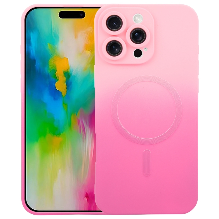 

For iPhone 16 Pro Liquid TPU Silicone Gradient MagSafe Phone Case(Pink Red)