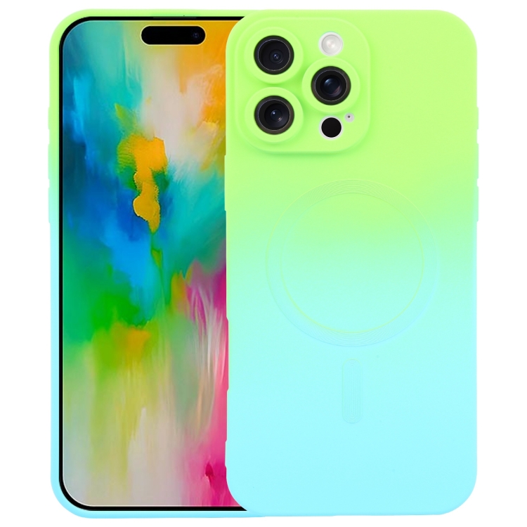 

For iPhone 16 Pro Liquid TPU Silicone Gradient MagSafe Phone Case(Cyan Blue)