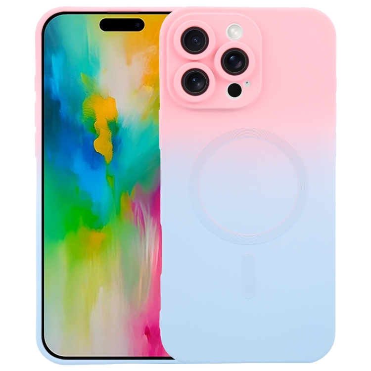 

For iPhone 16 Pro Liquid TPU Silicone Gradient MagSafe Phone Case(Pink Blue)