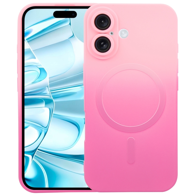 

For iPhone 16 Liquid TPU Silicone Gradient MagSafe Phone Case(Pink Red)