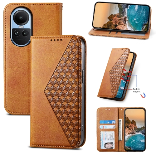 

For OPPO Reno10 Global / Reno10 Pro Global Cubic Grid Calf Texture Magnetic Leather Phone Case(Yellow)