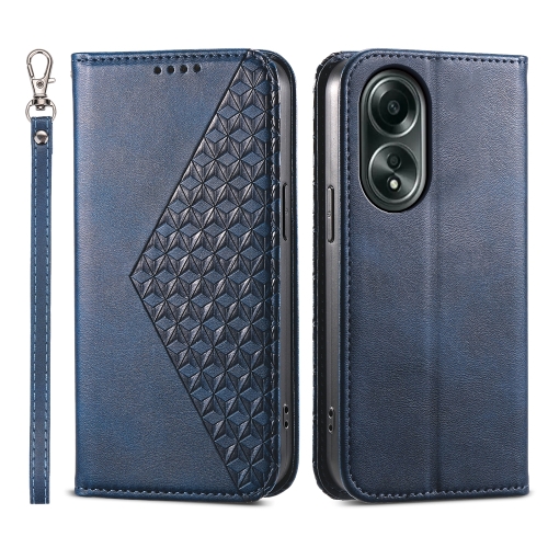 

For OPPO A58 4G Cubic Grid Calf Texture Magnetic Leather Phone Case(Blue)