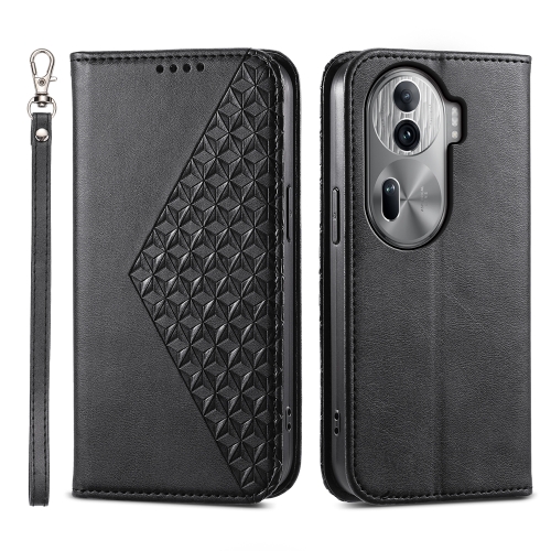 

For OPPO Reno11 Pro China Cubic Grid Calf Texture Magnetic Leather Phone Case(Black)