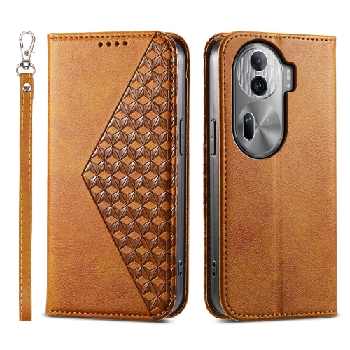 

For OPPO Reno11 Pro China Cubic Grid Calf Texture Magnetic Leather Phone Case(Yellow)